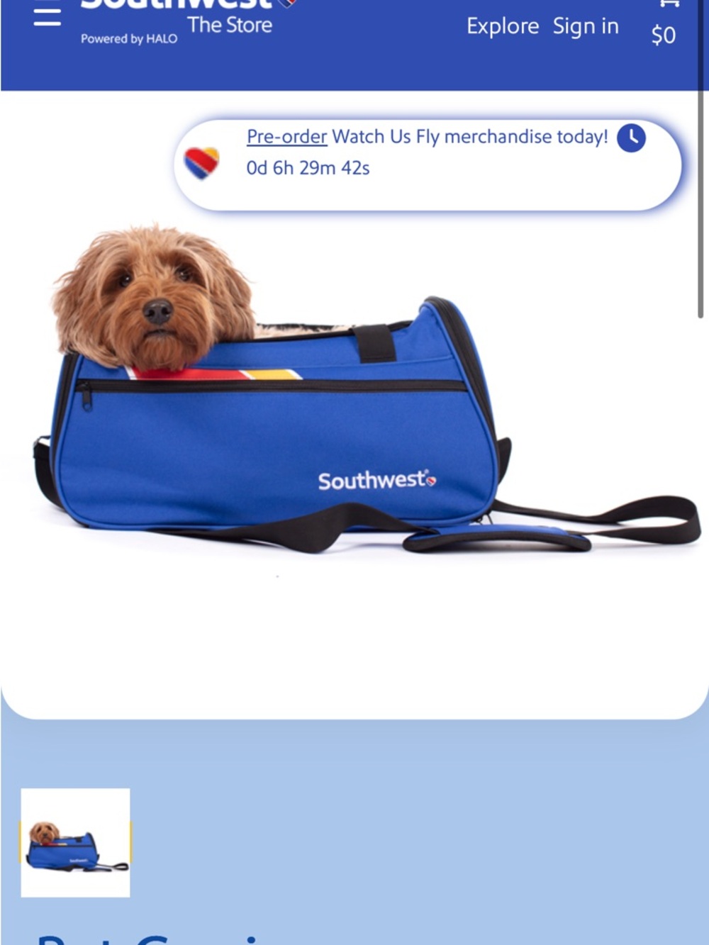 Southwest Blue Pet Travel Carrier - Blue with Black Accents - Picture 6 of 6